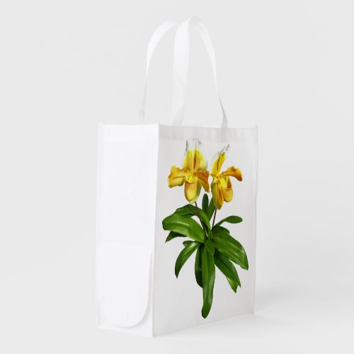 Two Yellow Lady Slipper Orchids Grocery Bag