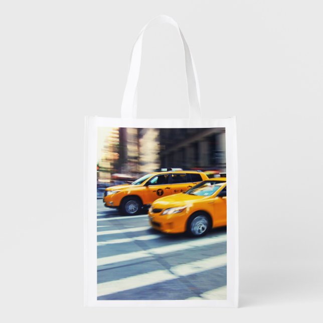 Two Yellow Taxis in NYC Reusable Grocery Bag (Front)