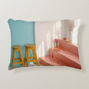 Two yellow wooden bar stools accent pillow