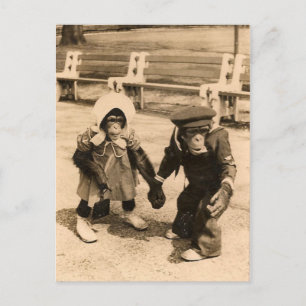Two Young Chimps Holding Hands Postcard