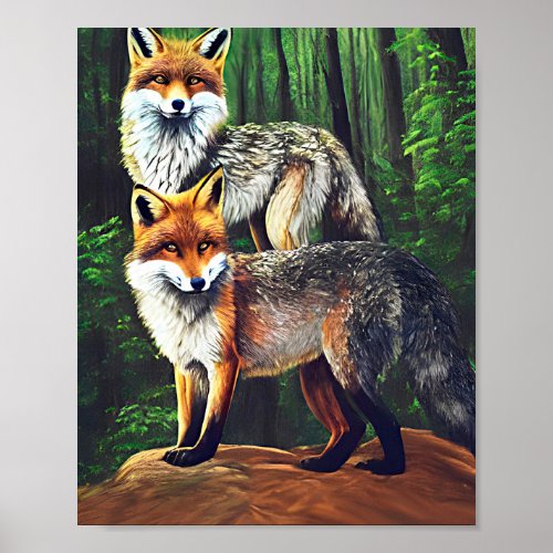 two young Foxes animal nature wildlife art Poster