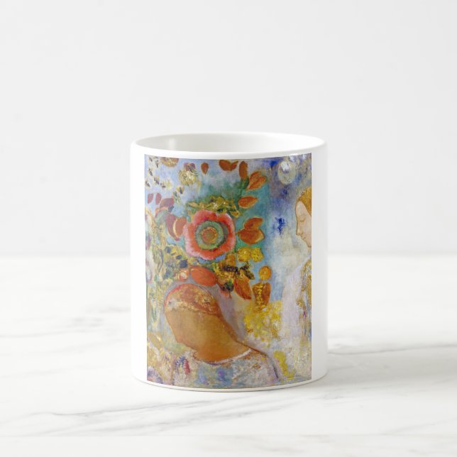 Two Young Girls among Flowers, Redon Coffee Mug (Center)