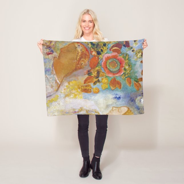 Two Young Girls among Flowers, Redon Fleece Blanket (In Situ)