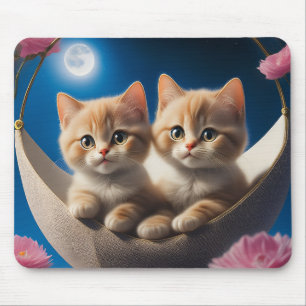 Two Young Kittens In A Basket With Pink Roses Mouse Pad