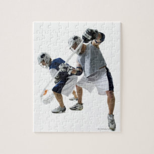Two young men playing lacrosse jigsaw puzzle