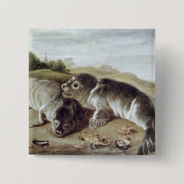Two Young Seals on the Shore, c.1650 Button (Front)