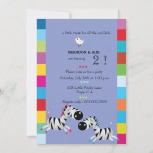 Two zebras - Purple twin birthday party invites