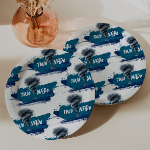 Twonado Twister Tornado Blue Grunge Birthday Paper Plates