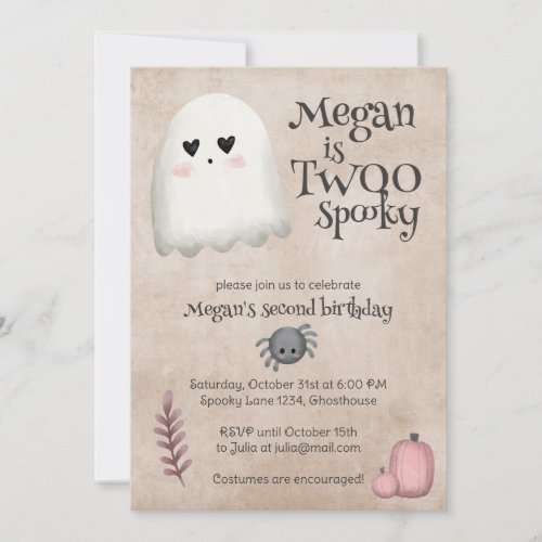 Twoo Spooky Kawaii Ghost Halloween Birthday Invitation