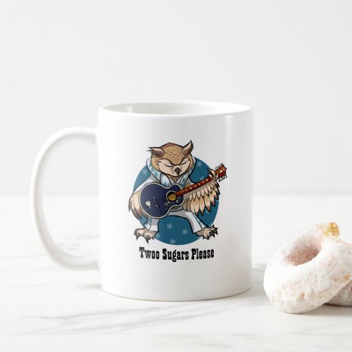 Twoo Sugars Funny Rock  Roll Guitar Owl Cartoon Coffee Mug