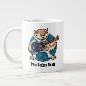 Twoo Sugars Funny Rock & Roll Guitar Owl Cartoon Giant Coffee Mug by NoodleWings at Zazzle
