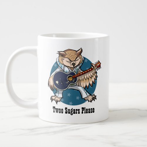 Twoo Sugars Funny Rock  Roll Guitar Owl Cartoon Giant Coffee Mug