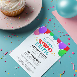 TWOrrific Second Birthday Balloon Banner Blue Invitation