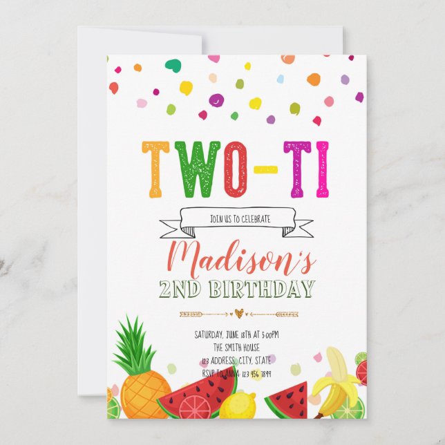 TwoTi Fruiti Second Birthday invitation (Front)