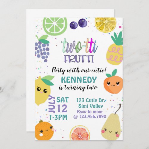Twotti Fruiti TWO Kids Birthday  Invitation