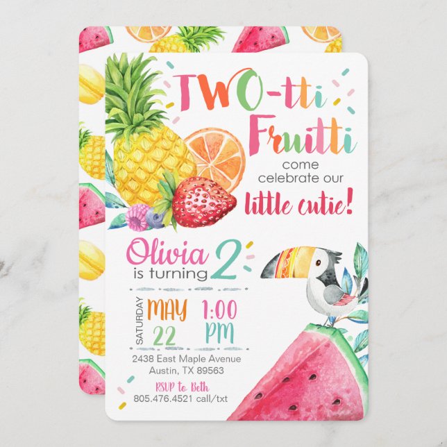 Twotti Fruitt Birthday Invitation (Front/Back)