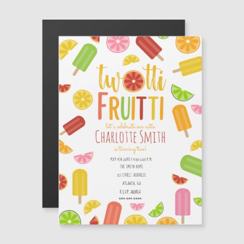 Twotti Fruitti Citrus Ice Pops Second Birthday Magnetic Invitation