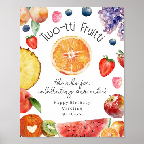 Twotti Fruitti Cutie Citrus Fruit 2nd Birthday  Poster