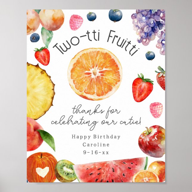 Twotti Fruitti Cutie Citrus Fruit 2nd Birthday  Poster (Front)