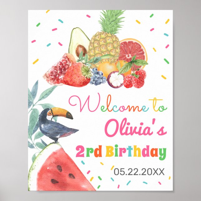 Twotti Fruitti Fruits Toucan Birthday Welcome Poster (Front)