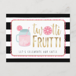 Twotti Fruitti Pink Lemon Black + White Birthday Invitation Postcard