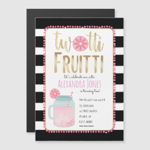 Twotti Fruitti Pink Lemon Black + White Birthday Magnetic Invitation