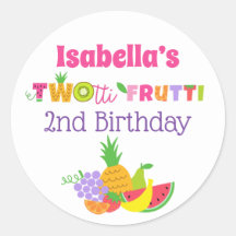 TWOtti Frutti 2nd Birthday Party Favor Stickers