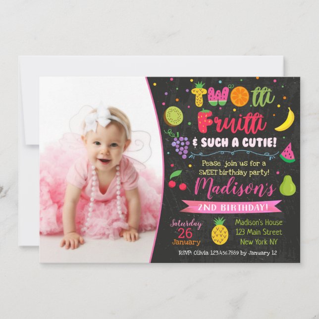 Twotti frutti 2nd birthday party invitation (Front)