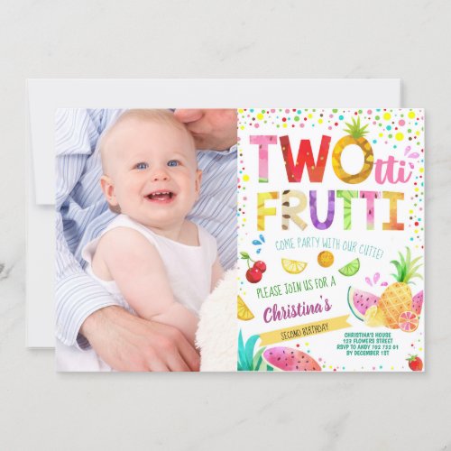 Twotti Frutti 2nd Girl Birthday Custom Photo Invitation