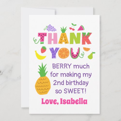 TWOtti Frutti Birthday Party Flat Thank You Cards