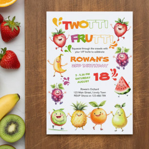 Twotti Frutti Colorful Fruity Fun 2nd Birthday Invitation