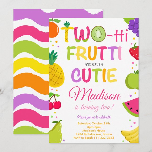 Twotti Frutti Cutie 2nd Birthday Invitation (Front/Back)