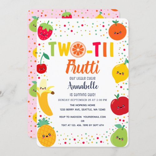 Twotti Frutti Fruit Kids Second Birthday Invitation