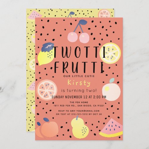 Twotti Frutti Fruit Orange 2nd Birthday Invitation