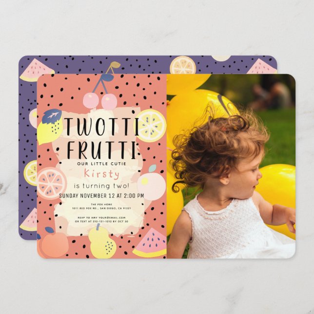 Twotti Frutti Fruit Orange Photo 2nd Birthday Invitation (Front/Back)