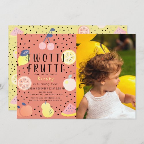 Twotti Frutti Fruit Orange Photo 2nd Birthday Invitation