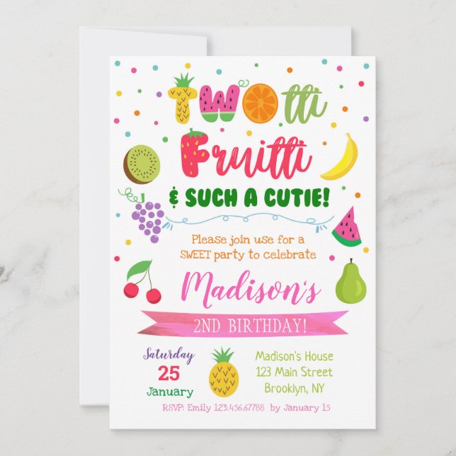 TWOtti Frutti Fruits Birthday Party Invitations (Front)