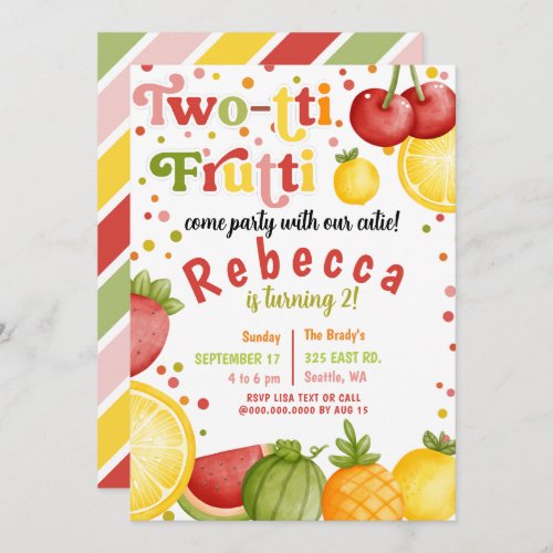 Twotti Frutti Fruity Fun Second Birthday Party Invitation