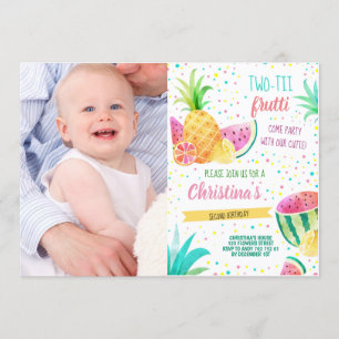 Twotti Frutti Girl 2nd Birthday Custom Photo Invitation