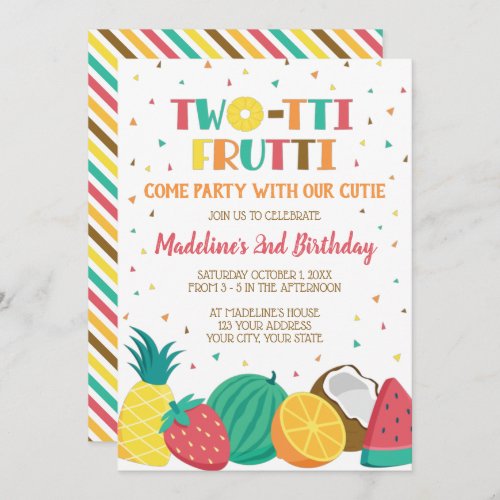 Twotti Frutti Girls Second Birthday Fruit Theme Invitation