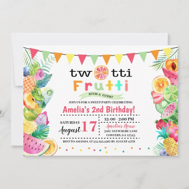 Twotti Frutti Kids Birthday Invitation (Front)