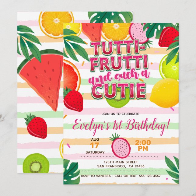 Twotti frutti or Tutti Frutti Party Invitation (Front/Back)