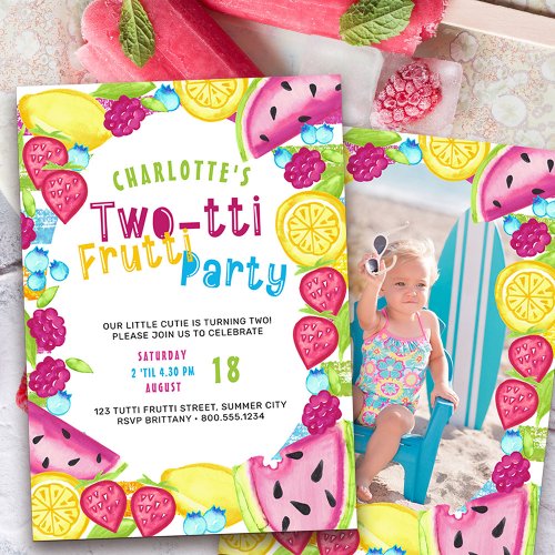 TWOtti Frutti Party 2nd Birthday Photo Invitation