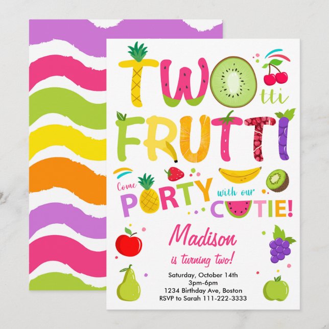 Twotti Frutti Party Cutie Birthday Invitation (Front/Back)