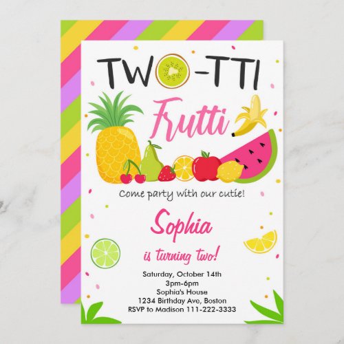 Twotti Frutti Party Summer 2nd Birthday Invitation