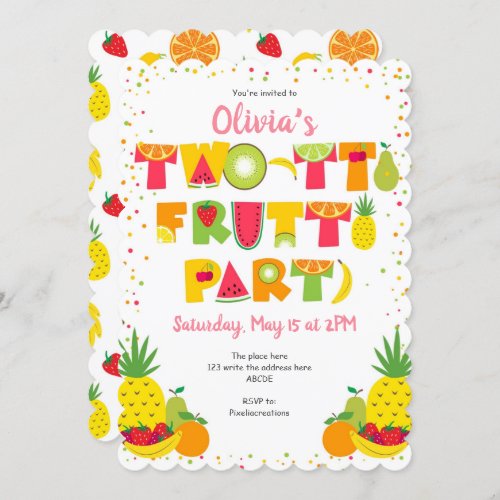 Twotti Frutti Summer Girl 2nd birthday Invitation