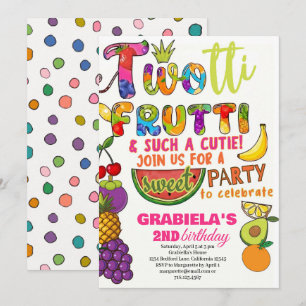 TWOtti Frutti Tropical fruit 2nd girl birthday Invitation