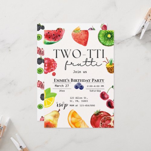 TWOtti Frutti Tropical Fruit Summer 2nd Birthday  Invitation