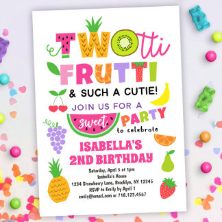 TWOtti Frutti Tropical Fruit Summer 2nd Birthday Invitation