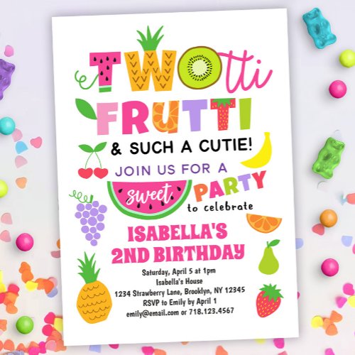 TWOtti Frutti Tropical Fruit Summer 2nd Birthday Invitation